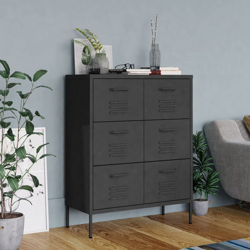 Lady Jillian -  Drawer Cabinet Anthracite 80x35x101,5 cm Steel
